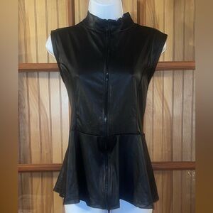 Black Sleeveless Women's Faux Leather Peplum Vest Top